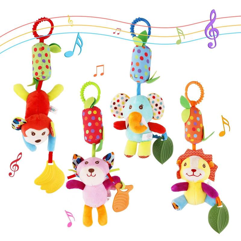 Baby Hanging Rattle Toys Cute Teether Toy Soft Stuffed Hand Grip Baby Toys Shaker Crinkle Squeaky Sensory Toys For Born Gift