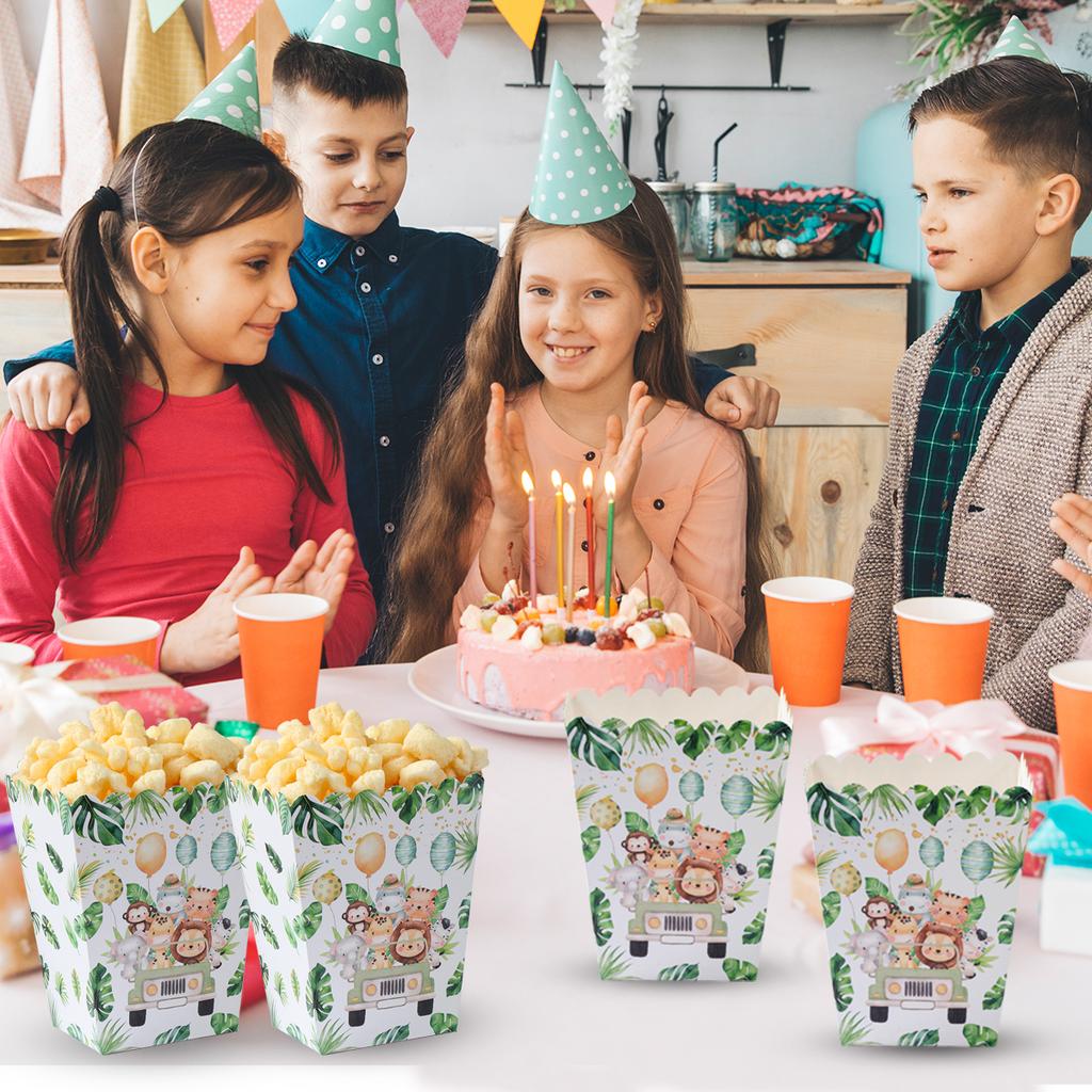 Jungle Animal Popcorn Boxes Zoo Treat Boxes Paper Jungle Theme Birthday Party Supplies Baby Shower Favor Movie Night Decorations