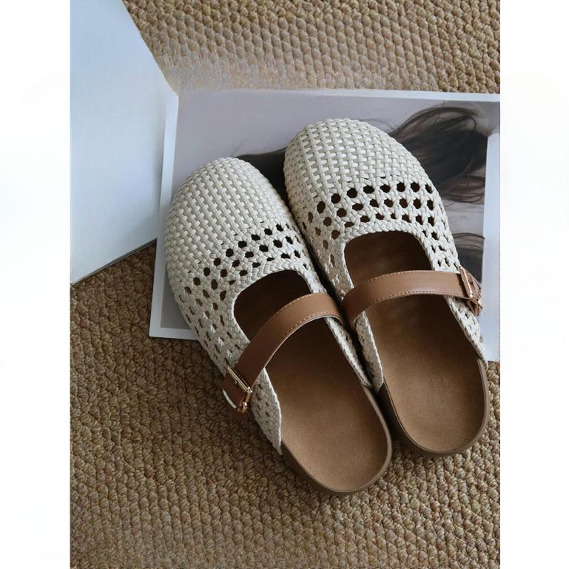 Retro Shoes Woven Toe Caps Half-slipper Women's Perforated Breathable Sandals