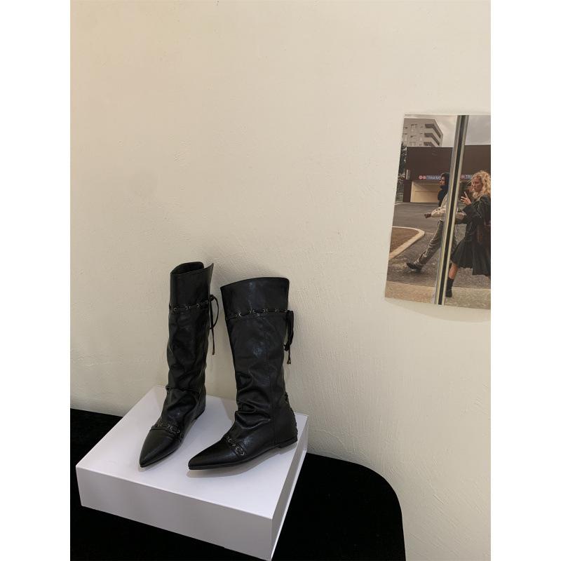 Inner Heightening Pointed Suede Pile Boots Women's Boots 2025 Autumn and Winter Western Cowboy Medium Tube Thin Boots