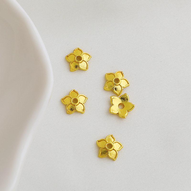 18K Gold Plated Crystal Five-Petal Flower Cap Beads for DIY Jewelry Making.