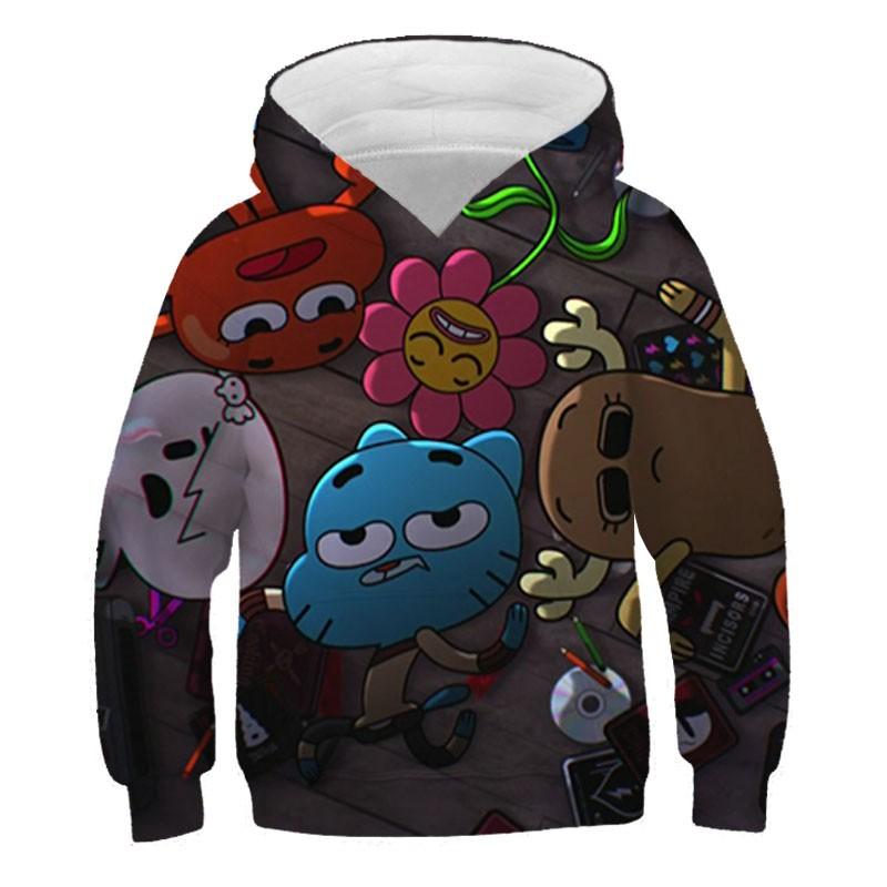 Spring and Autumn Animated Cartoon Gumball's Wonderful World 3D Printed Pullover Cute Vibrant Fun Long Sleeves Hooded Sweatshirt