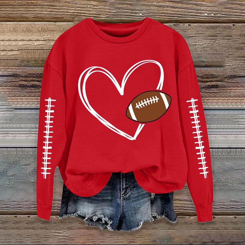 Women's Fashionable Casual Long-sleeved Rugby Printed Round-neck Top