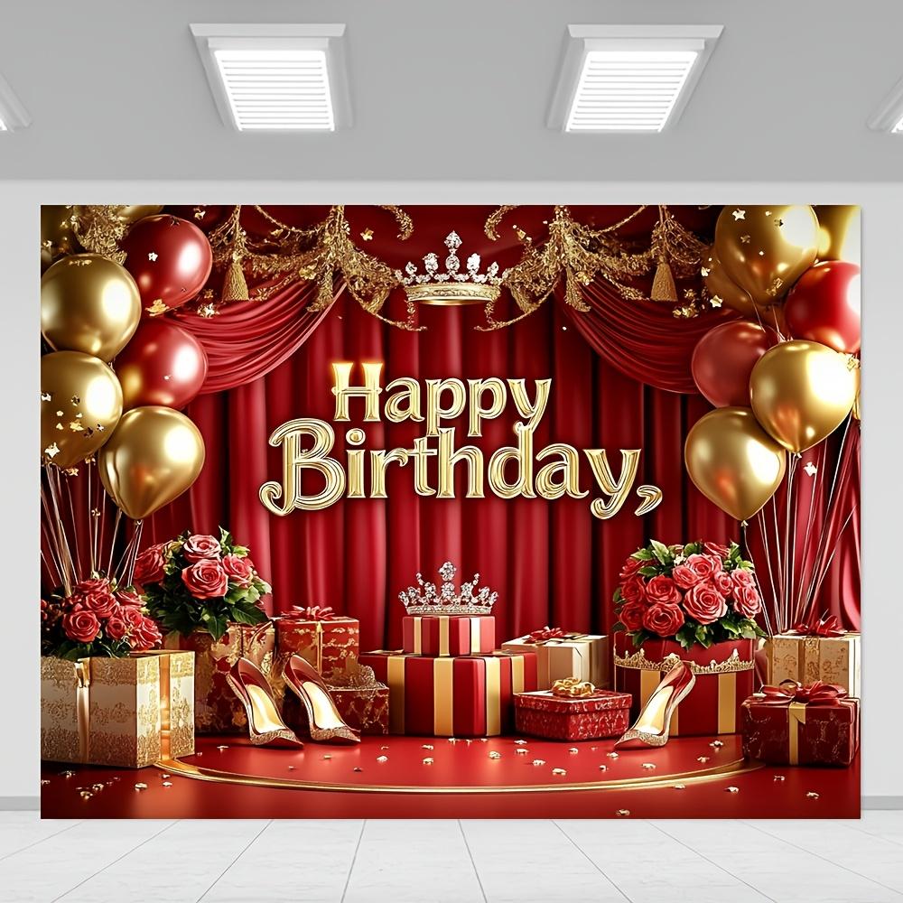 1 piece, modern-style birthday party background banner, luxurious red and gold polyester decoration, photo background