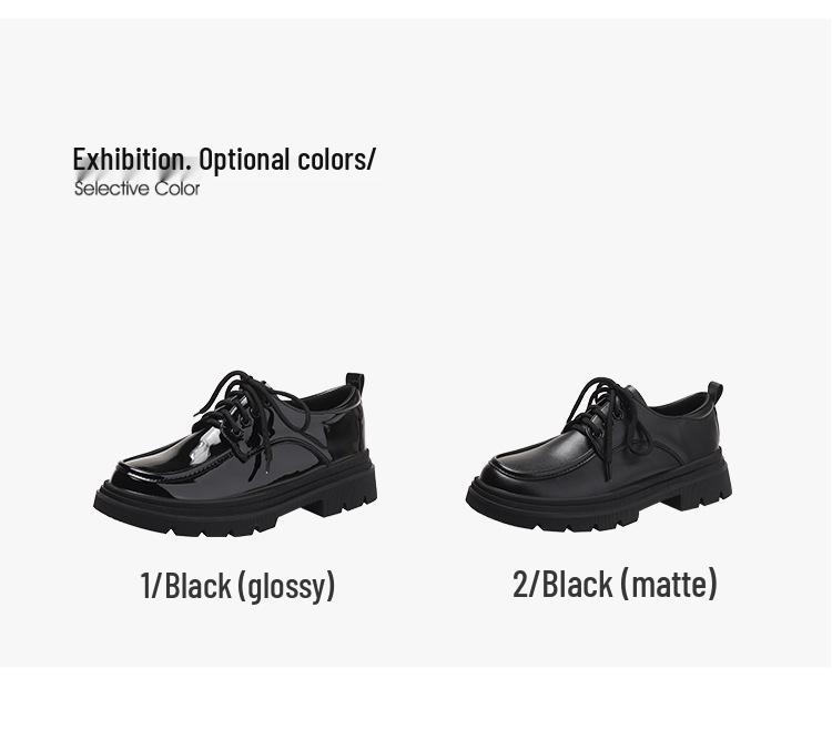 Women's Black Matte Lace-Up Shoes with Thick Soles, Height-Enhancing, British Style, New for Spring and Autumn 2024.