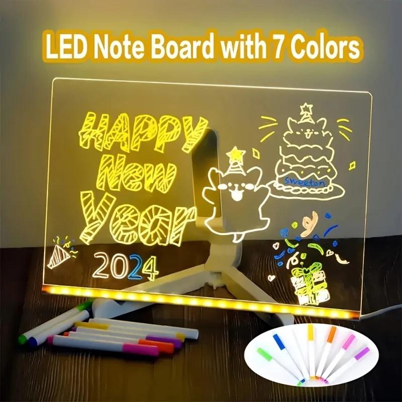 LED-Notiztafel, Nachtlicht mit 7 Farben, Stiftbeleuchtung, Acryl-Zeichentafel, leuchtende Nachrichtenmarkierungstafel für Büro, Schule und Zuhause