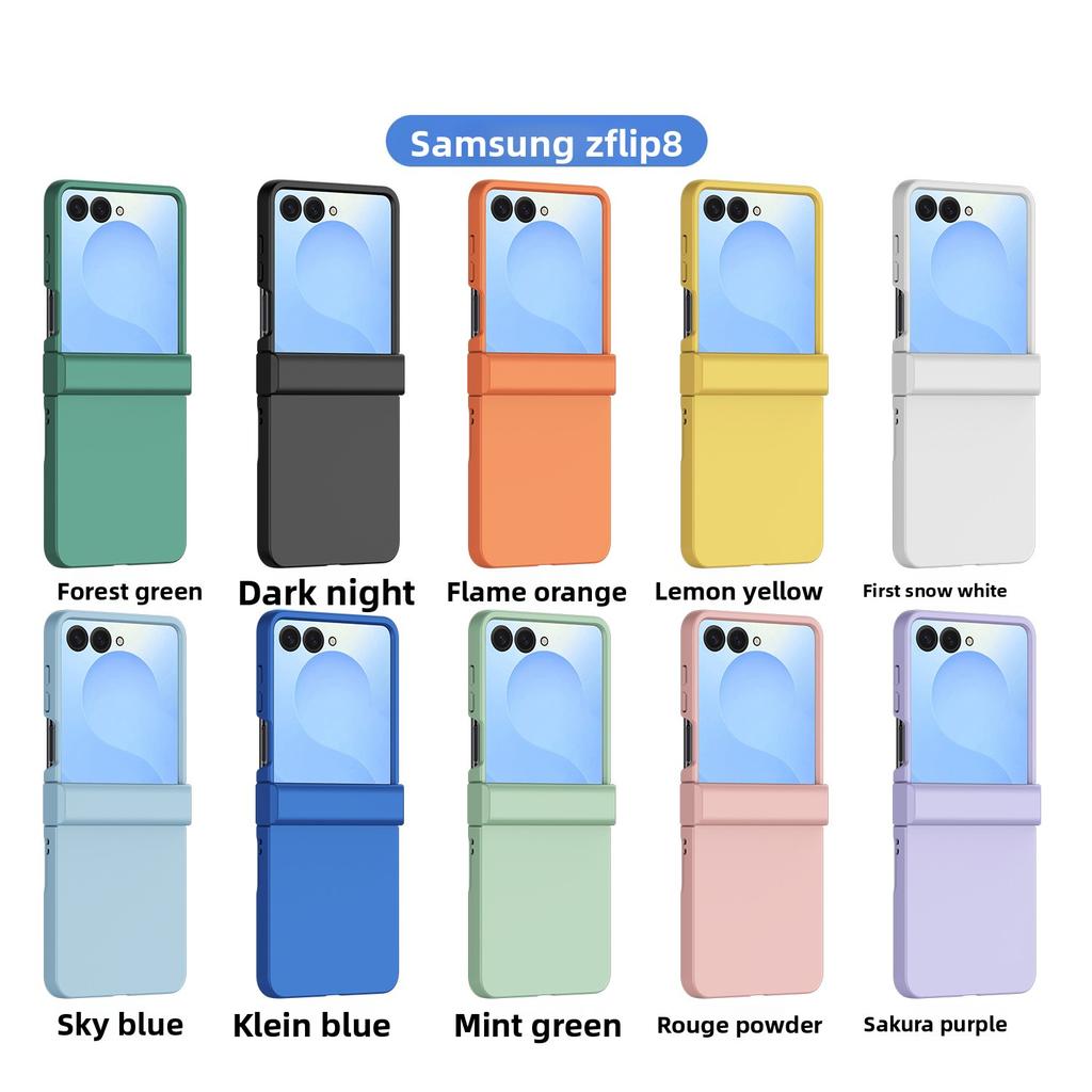 Skin Feel Phone Case for Samsung Z Flip 8 7 FE 6 5 4 3 Flip7 Flip6 Flip5 Flip8 With Screen Protective Cover Solid Color