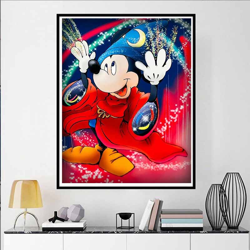 Disney Diamond Painting 5D Magician Mickey Mouse Illustration DIY Gift Suitable for Living Room Bedroom Office and Home Décor