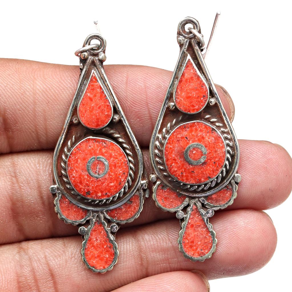 Turcoaz Tibetan Lapis Lazuli Cercei Nepali Bijuterii lucrate manual Coral Tribal