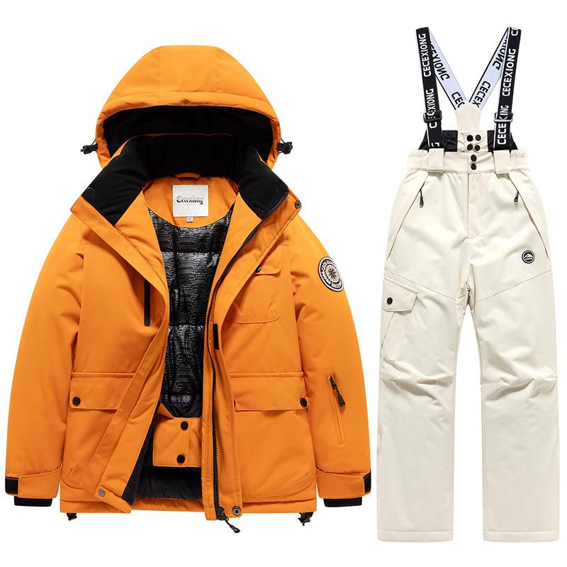 Zimní lyžařský dětský lyžařský kabát a kalhoty 2dílná sada Teplý Vodotěsný Chlapci Dívky Venkovní Lyžování Snowboarding Zimní Lyže Děti