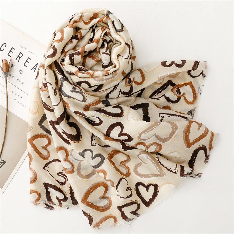 90*180cm Luxury Loving Heart Designer Print Women Long Scarf Ventila Cotton Linen Shawl Lady Tassel Muslim Hijab Wrap