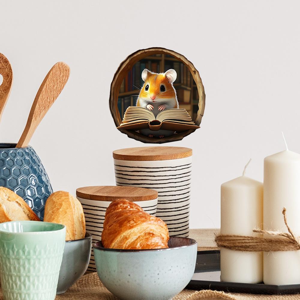 Cartoon Reading Mouse Mouse Hole Home Wall Background Beautification and Decoration Wall Stickers