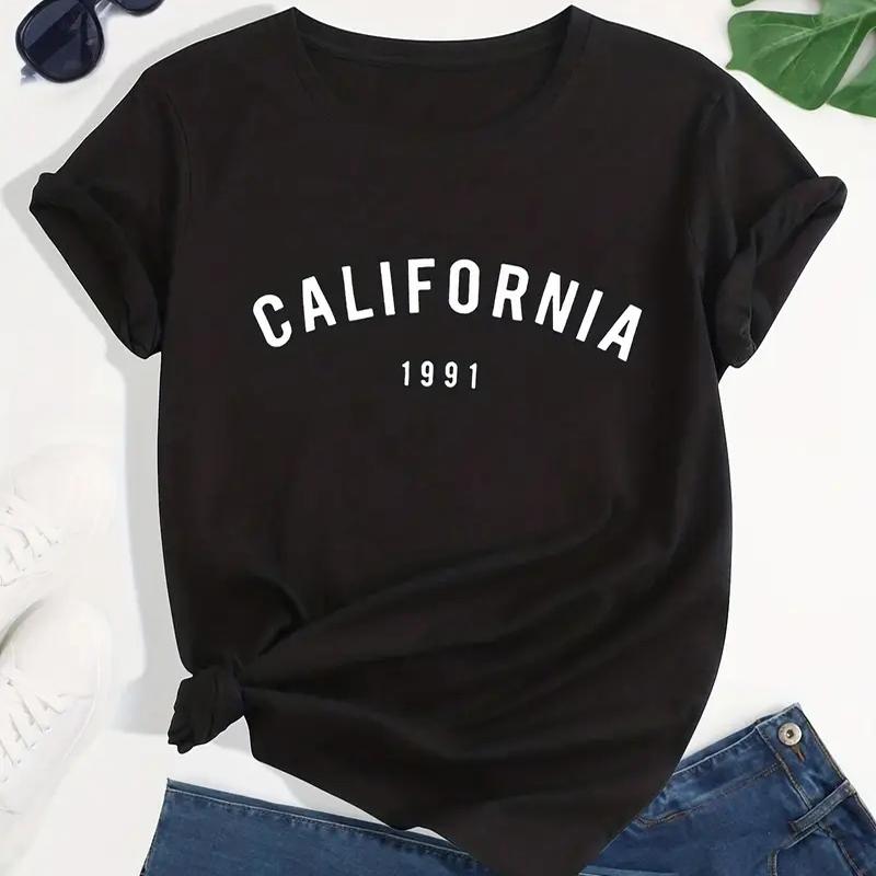 Women Summer T Shirt  Print Retro Alphabet Short Sleeve Tees Casual   Printed  Tops