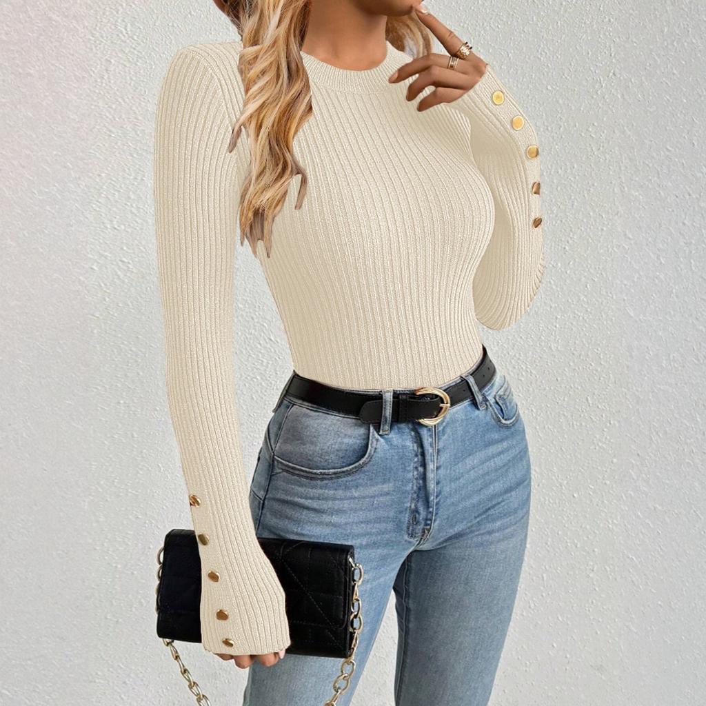 Women's Solid-color Round Collar Fashionable Knitted Sweater