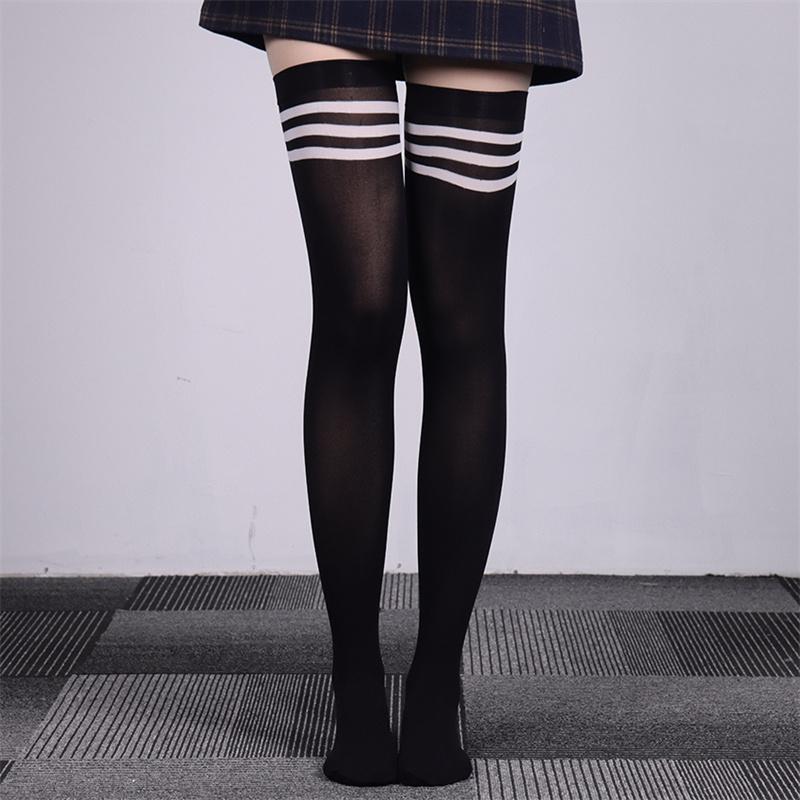Winter-Beinstulpen für Damen, Overknee-Socken, schwarz-weiß gestreift, lange Socken, Gothic, Y2k, Lolita-Strümpfe für Damen und Mädchen