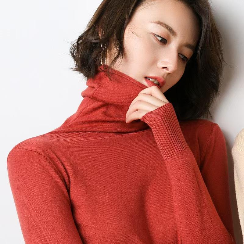 harajuku Women Slim Turtleneck Solid Pullover Cashmere Wool Blending Sweater Autumn And Winter Long-Sleeved Knit Bottoming Shirt
