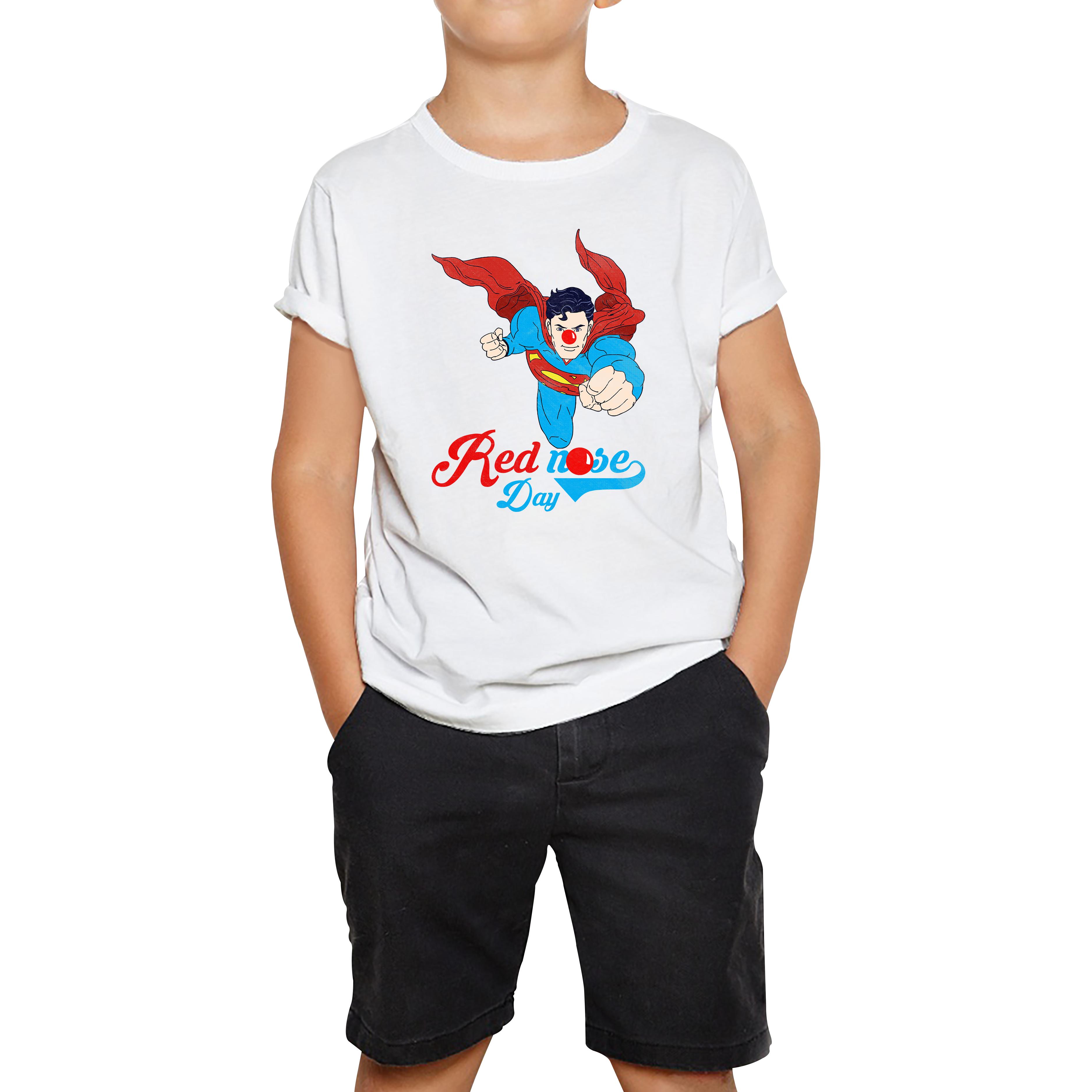 Flying Superman Red Nose Day Kids T Shirt. 120