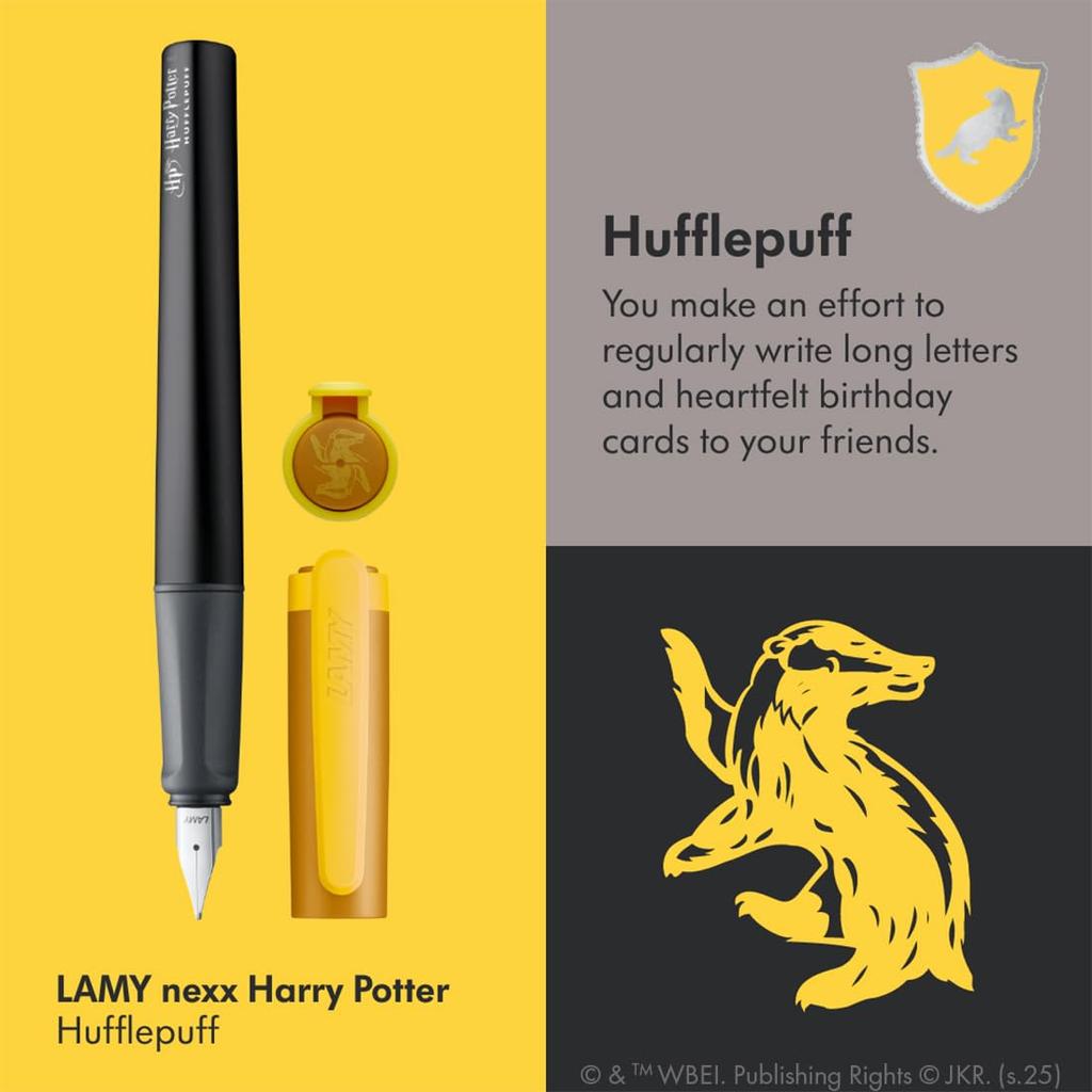 Lamy Nexx Harry Potter Hufflepuff Fountain Pen Special Edition with House Engraving Steel Medium Line Width Aluminum Body T10 Blue Ink Cartridge - -