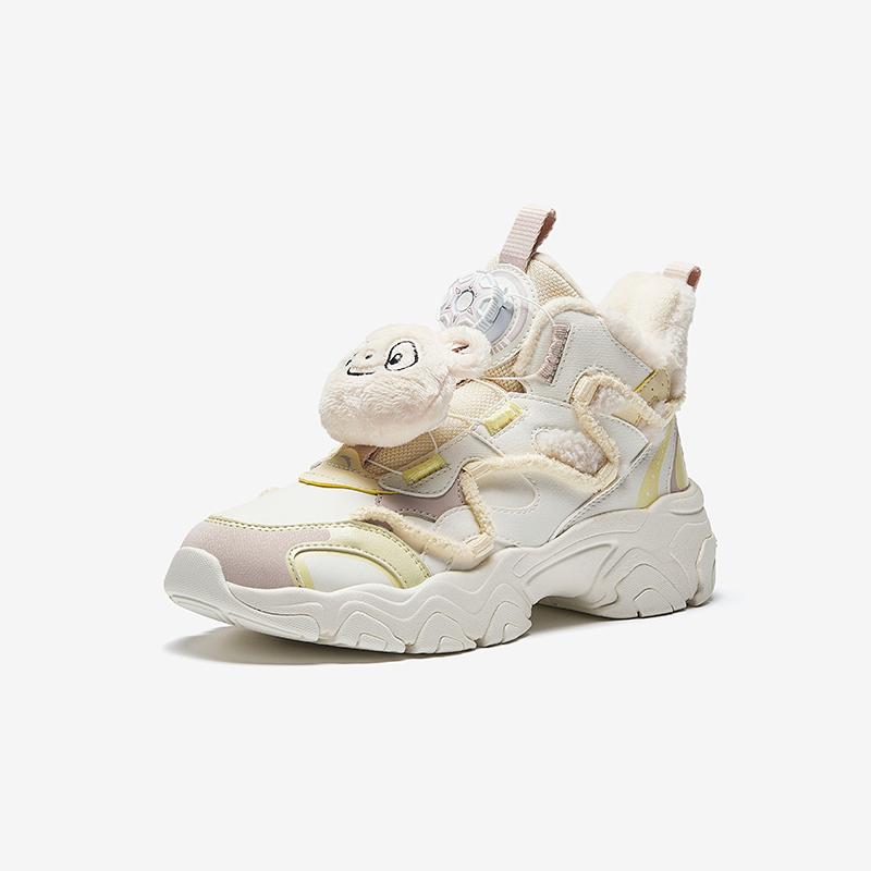 Anta Kids Warm Bear Trendy Fashion Thickened Warm Wear-Resistant Non-Slip Mid-Top Casual Shoes Kids Casual Shoes White Yellow A22446901-5