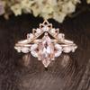 Classical Charm Rose Gold Color Oval Round Ring for Women Set  Metal Inlaid Rose Gold Stones Ring Set Jewelry