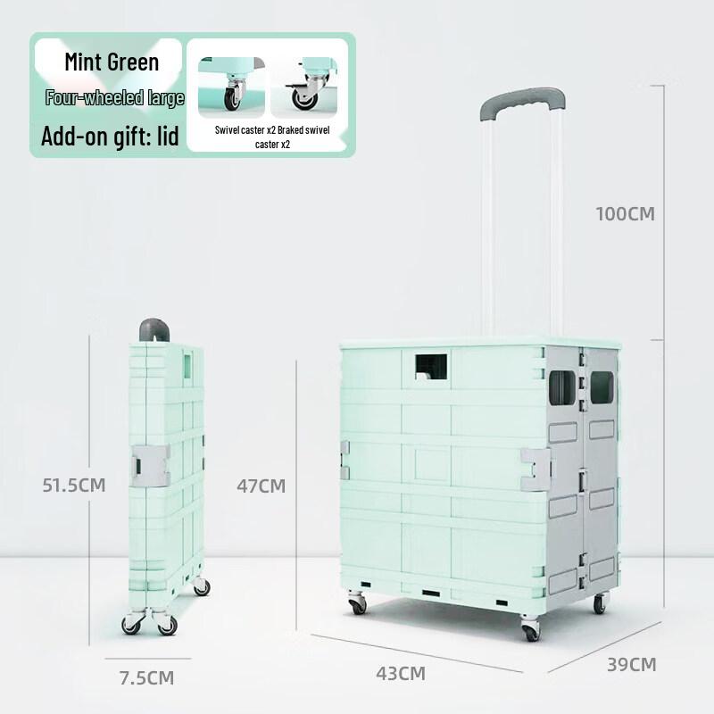 Heavy-Duty Foldable 4-Wheel Shopping Cart with Lid