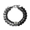 Frosted Map Stone Bracelet Men Double Layer Beads Titanium Steel Matching Wrist Jewelry