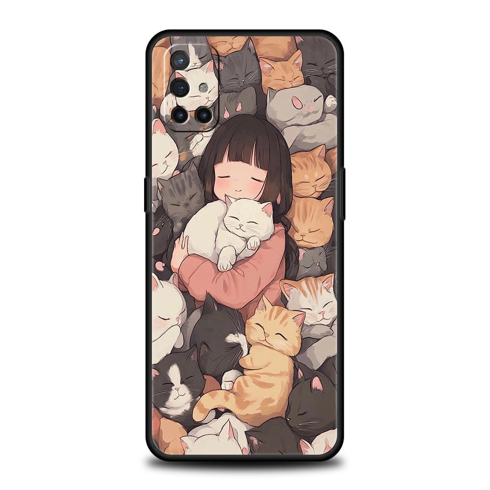Cute Cartoon Cat Phone Case For OnePlus 13 12 11 10 9 8 7T Pro 13R 12R 10R 9RT 8T Nord N200 N30 2T CE 2 3 5G Lite Soft Cover