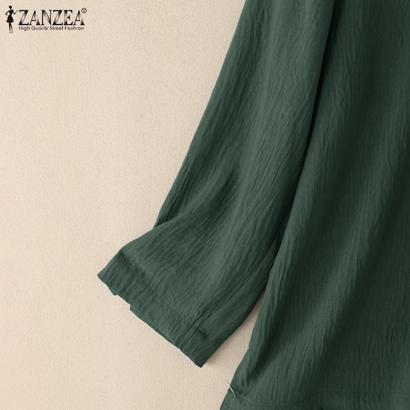 ZANZEA Women Casual Round Neck Solid Color Loose 3/4 Sleeve Blouse