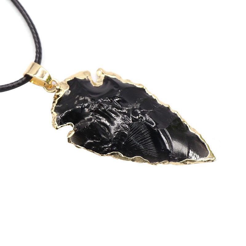 

Big Arrowhead Pointed Crystal Pendant Necklace Ore Rock Natural Onxy Agates Amethysts Obsidian Pink Quartz Necklaces Women Reiki