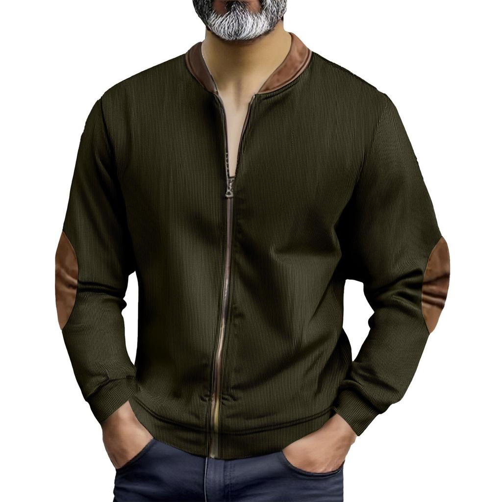 Men's Solid Color Corduroy Zipper Jacket Men's Sports Large Size Casual Jacket