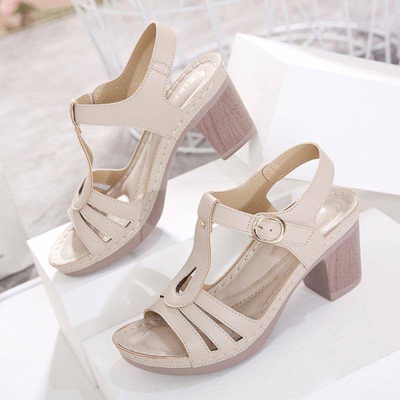 Sommerschuhe Damen High Heels Sandalen Casual Damenschuhe mit Absatz Square Heel 7,5 cm Damen Sandalen Peep Toe Mutter Schuhe