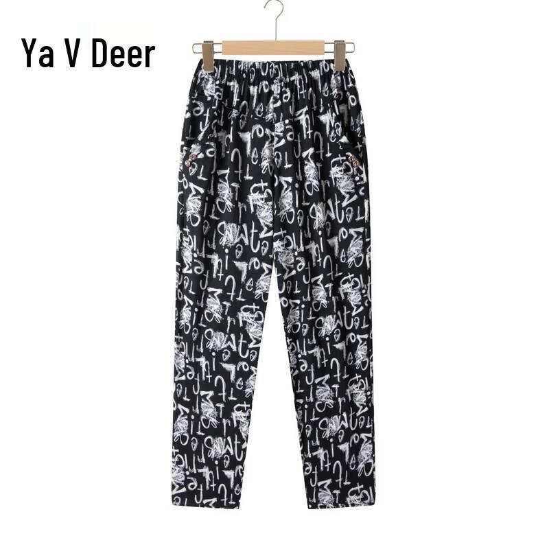 

Yalu Women s Summer Ice Silk Floral High-Waist Cropped Trousers EU 38