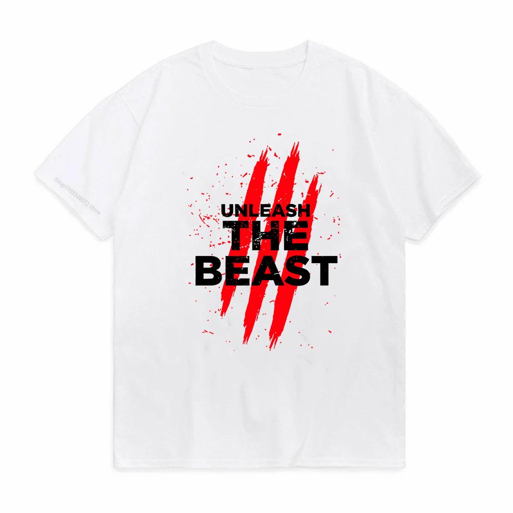 unleash the beast Mens TShirt Gym Motivation Graphic Tees for Men Intense Training Fitness Top Street Short Round Neck tees S