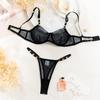 Clothes Sexy Transparent Mesh Metal Ring Suspender Underwear Half Cup Steel Ring Gathering Women's Bra Set