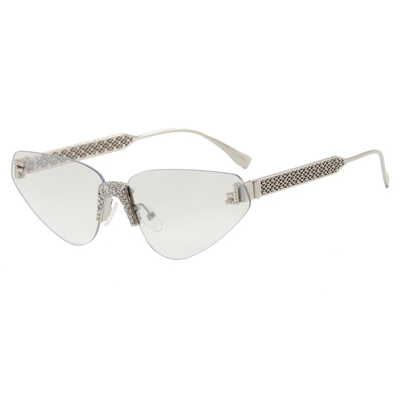 Women'S Sexy Cat Eye Rimless Rhinestone Sunglasses Luxury Brand Designer Retro Punk Metal Sunglasses Men'S Uv400 Driving Glasses