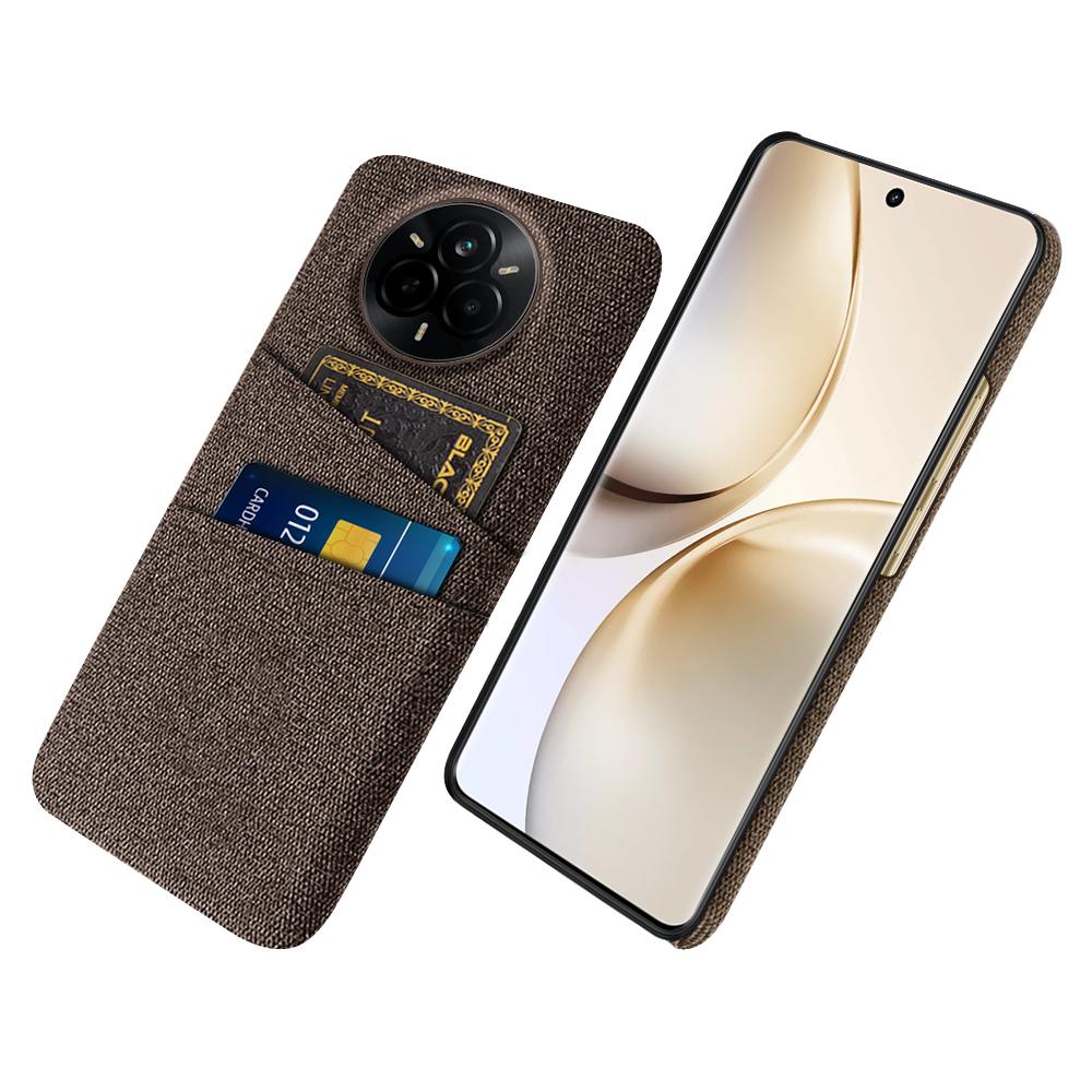 

For Realme 14 Pro 5G Case Cloth+Hard PC Phone Cover with Dual Card Slots Brown