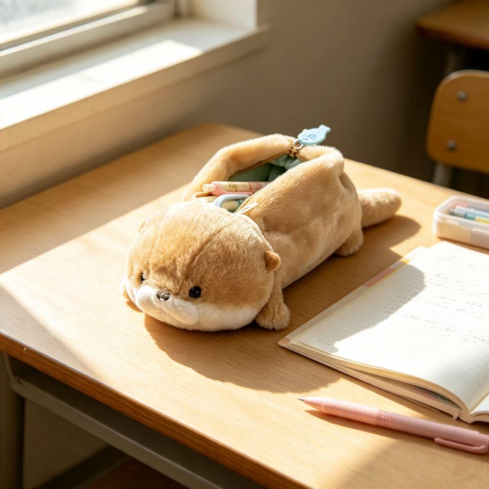 Pen Holder Plush Pencil Bag Large Capacity Stationery Bag Creative Otter Pencil Case Students