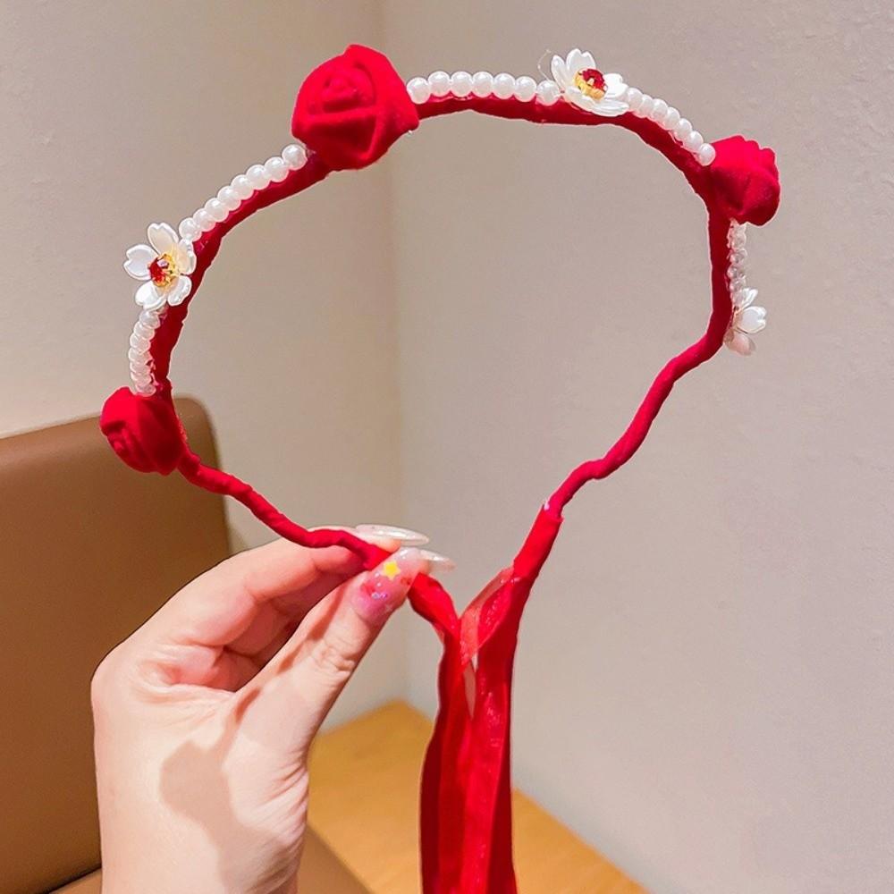 Red Ancient Headwear Tassel New Year Hair Hoop Elegant Chinese Style Headband  Home