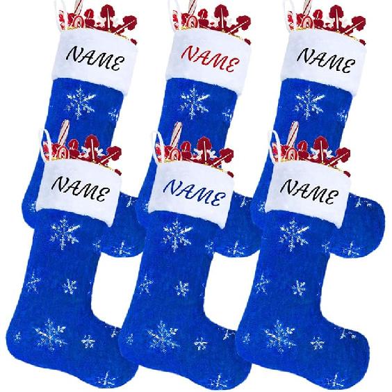 2PCS Plush Christmas Stockings White Faux Fur Large 56cm Deluxe Hanging Xmas Stockings with Silver Sequin Snowflake for Christmas Fireplace