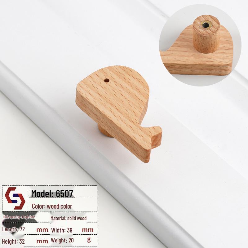Creative Solid Wood Animal Door Handle for Children's Room Wardrobe, Drawer, and Cabinet