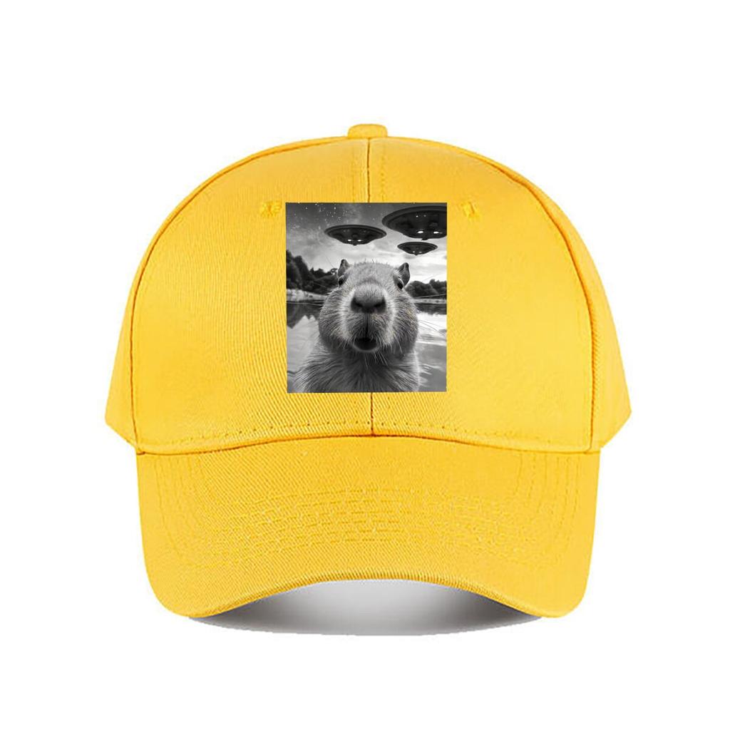 Capybara Close Up UFO Alien Invasion Lake Scene Baseball Cap Fashion Unisex Sunhat Womens Outdoor Sports
