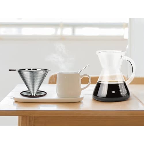 SRIWATANA Coffee Dripper, Stainless Steel Filter, Dual-Layer Mesh, Integrated, with Cleaning Brush, 4-Cup Capacity