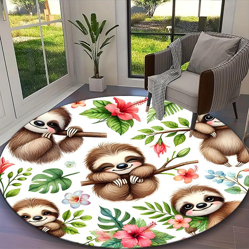 1pc sloth Printed Chair Rug for Home Office Use, Living Room Kitchen Game Room Round Carpet