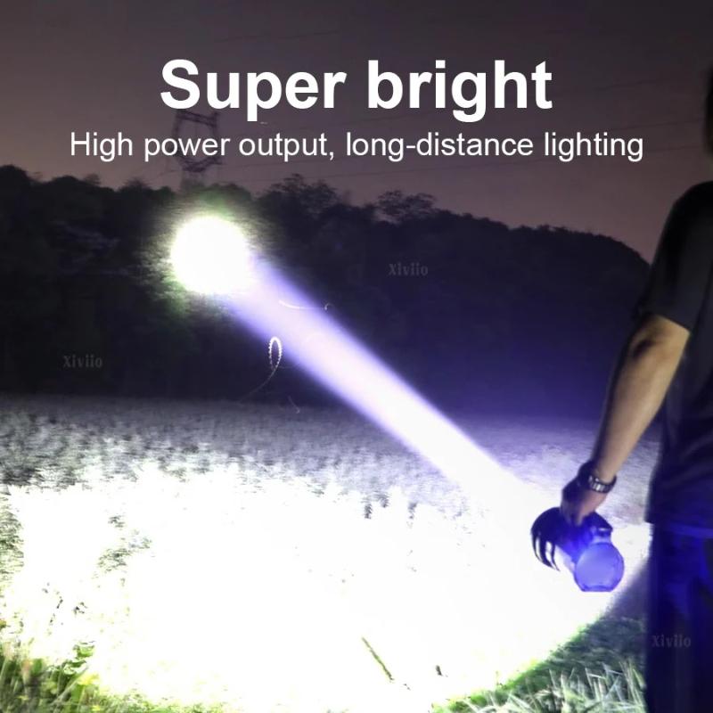 New LED Solar Searchlight Outdoor Long Range Flashlight Strong Light Torch Solar+Type C Rechargeable Flashlight Camping Lighting