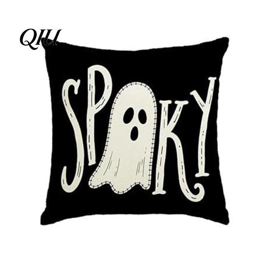 Washable Decorative Pillow Covers Halloween Ghost Cushion Cover, Spooky Skull Throw 18x18 Cases Inch Case for Living Room Sofa Couch Decor Farmhouse