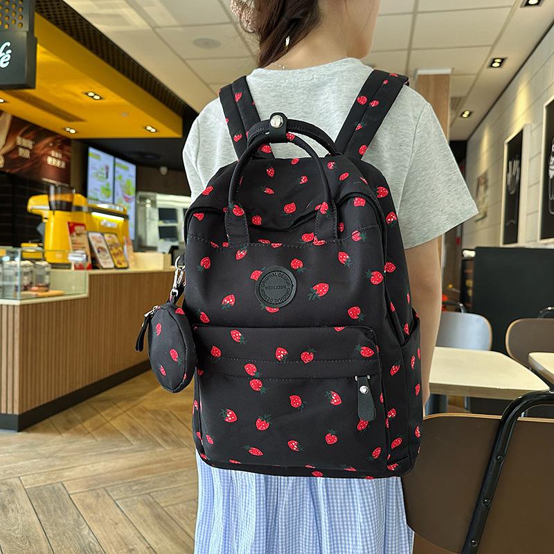 New backpack small backpack girls' elementary school junior high and high school student school bag nylon cute strawberry print backpack girl