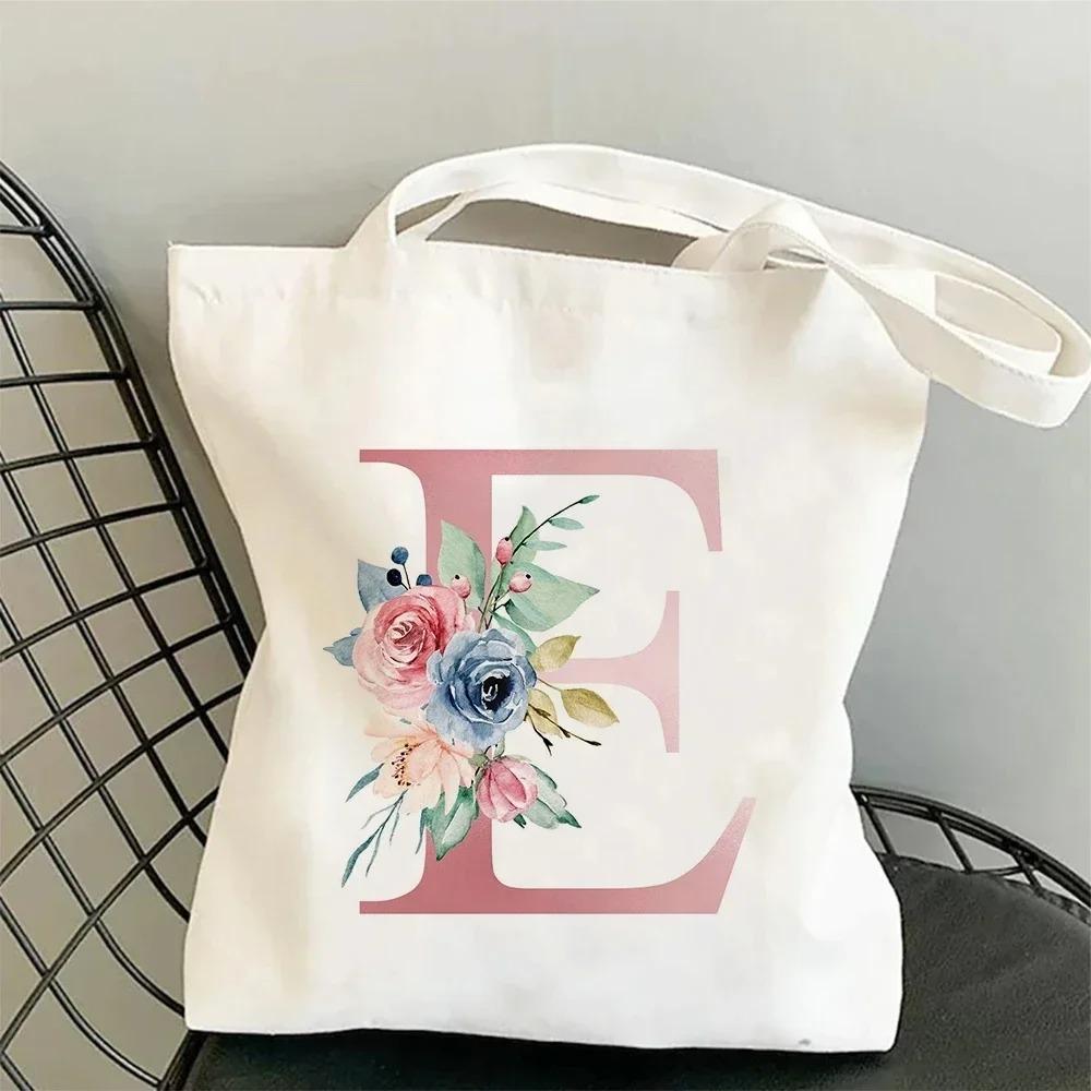 Canvas Bag Women's Travel and Leisure One Shoulder Handbag Pink Letter Large Capacity Gift White Canvas