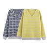 Za New Fall Women's Clothing 2025 Fashion Wind V Neck Stripes Jacquard Contrast Color Loose Atmosphere Pullover Knitted Sweater