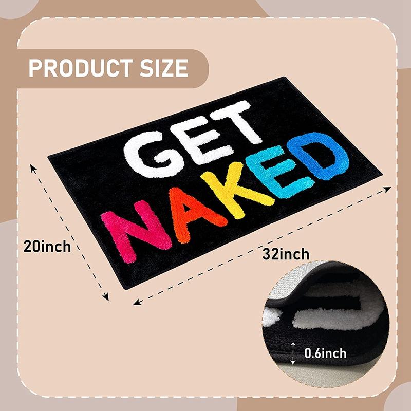 Inyahome Get Naked Badematte Niedliche Badezimmerteppiche Rutschfeste Mikrofaser Badteppiche Lustige Badezimmerdeko Schwarze Badematte für Badewanne