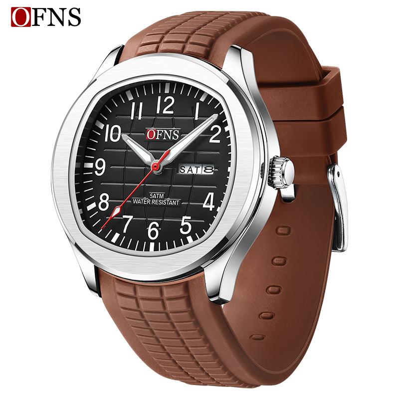 OFNS Fashion Herrenuhr 50M Wasserdicht Luxuriös Leuchtend Datum Woche Multifunktion Business Quarz Armbanduhr